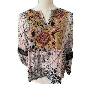 Anthropologie‎ Mathilda Balloon Sleeve Top V Neck Boho Peasant Edgy Womens XS